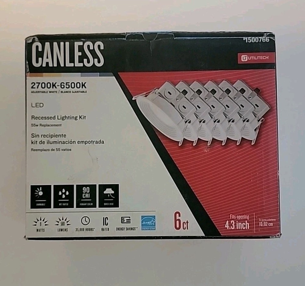 Utilitech Canless (4in) Round 2700k-6500k 580 Lumen Switchable Dimmable (6PK)