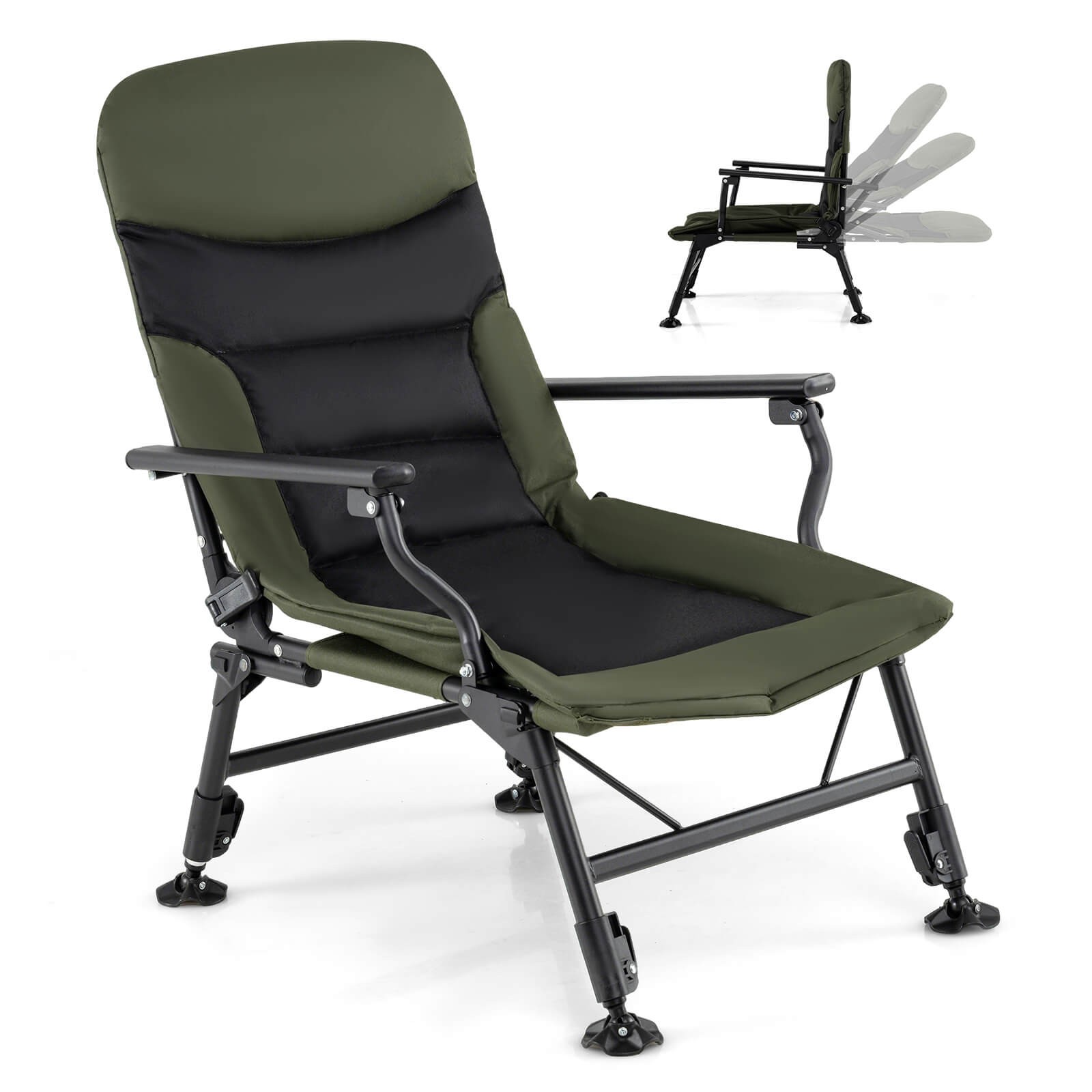 Oversized Foldable Fishing Chair Camping Chair w/ Large Adjustable Feet Armrest
