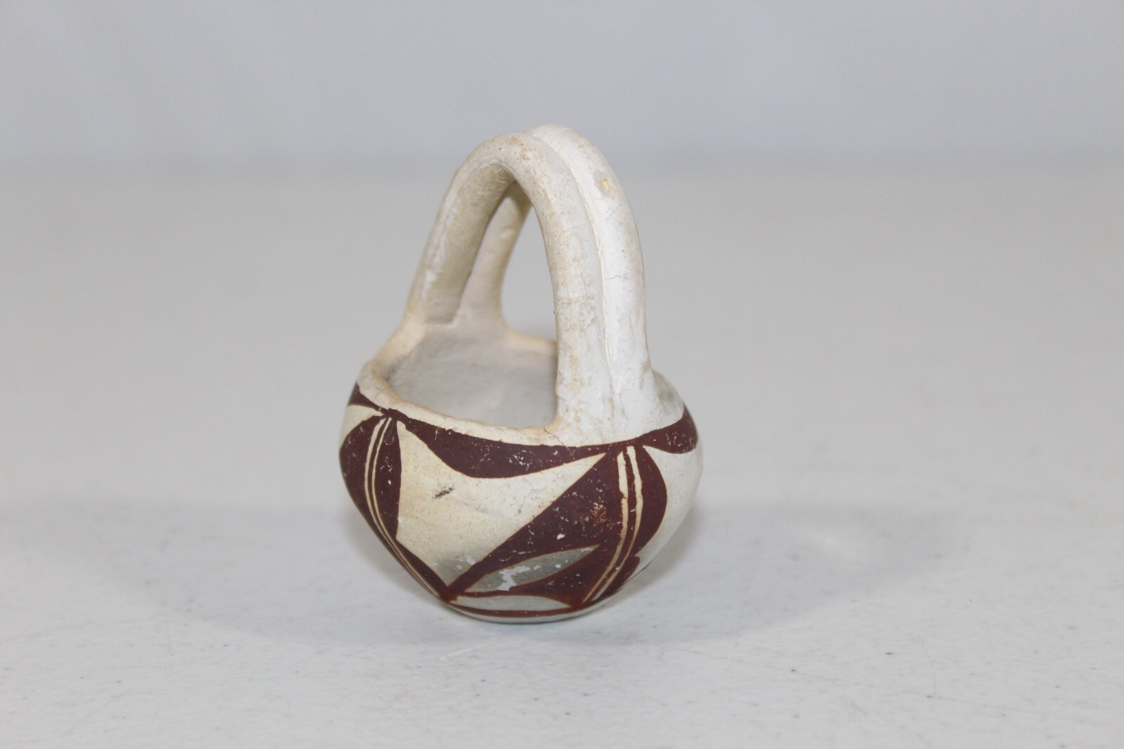 Vintage Acoma Pottery Small Basket Bowl 2.5" Tall Unsigned White & Brown