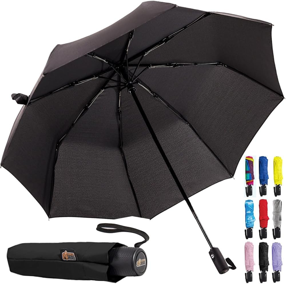 Strong Windproof Stick Compact Umbrella for Rain, One-Click Automatic Open and C