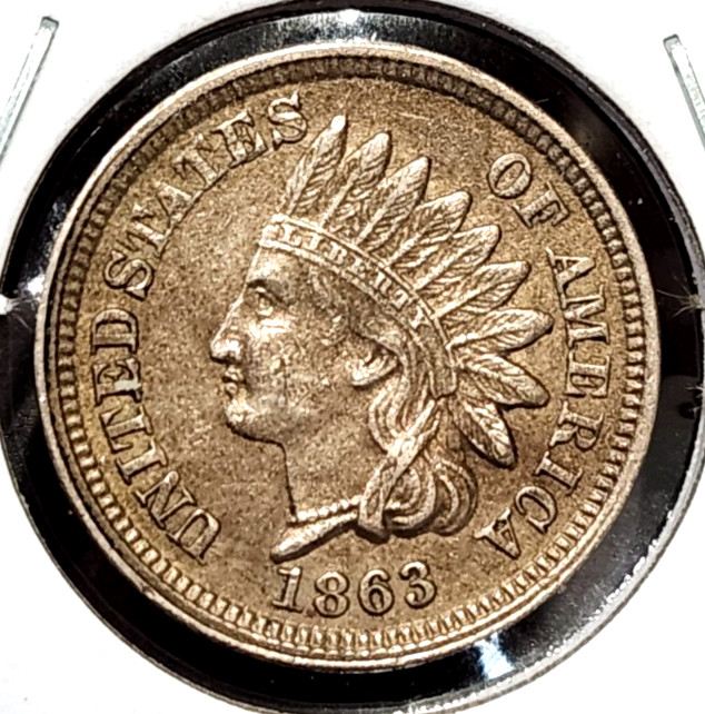 1863 Indian Head Cent - High Grade - Full LIB & 3.5 Diamonds