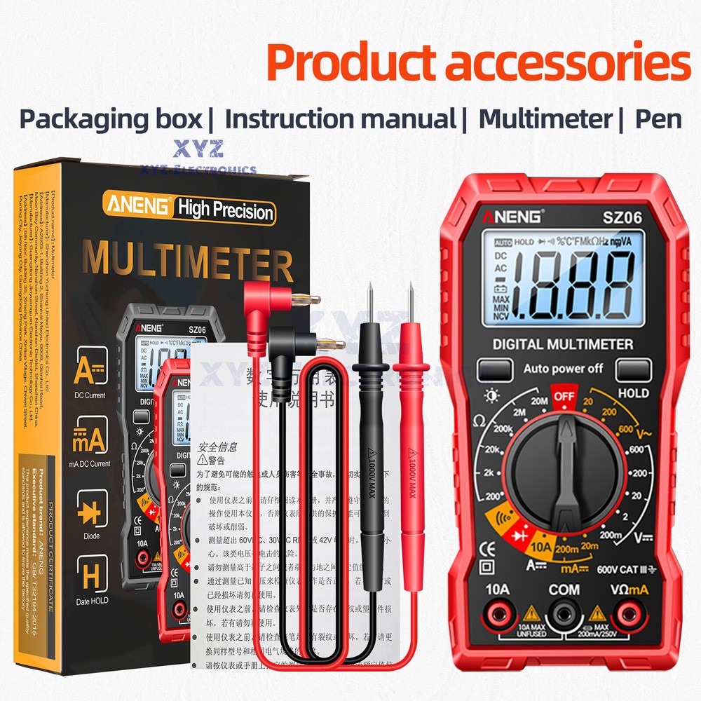 ANENG SZ06 LCD Digital Multimeter 2000 Count AC/DC Voltmeter Ammeter Volt Meter