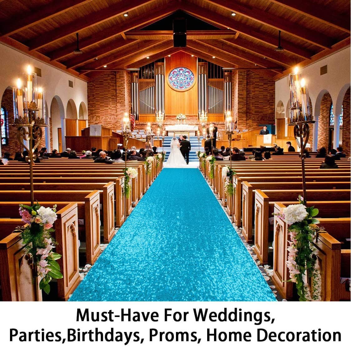 Sequin Aisle Runners 2Ft x 15Ft Turquoise Carpet Runner for Party Glitter Run...