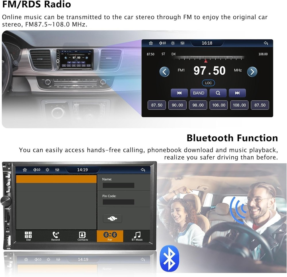 Carplay Double Din Touchscreen Car Stereo with Android Auto