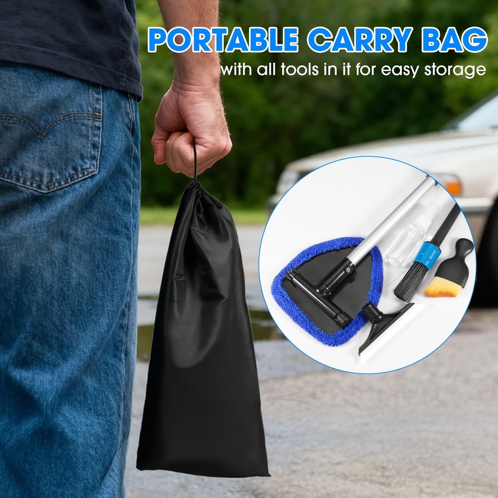 Windshield Cleaner Tool, Car Interior Cleaning Kit with Extendable Handle and...