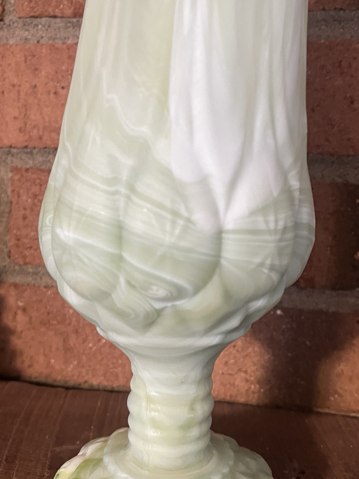 Kanawha Moon And Stars Green Slag Glass Swung Vase End Of Day ~ Rare