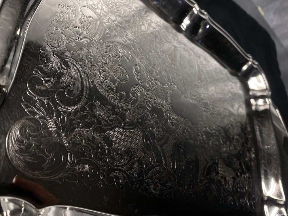 Vintage Oneida Silver Plate Ornate Rectangular Serving Tray Victorian Butler