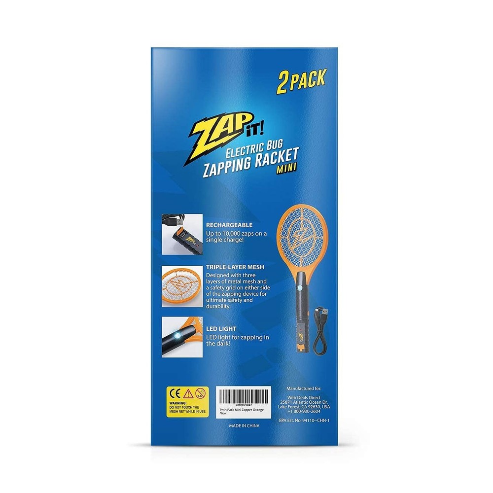 ZAP IT! Bug Zapper Rechargeable Bug Zapper Racket, 4,000 Volt, USB Charging C...