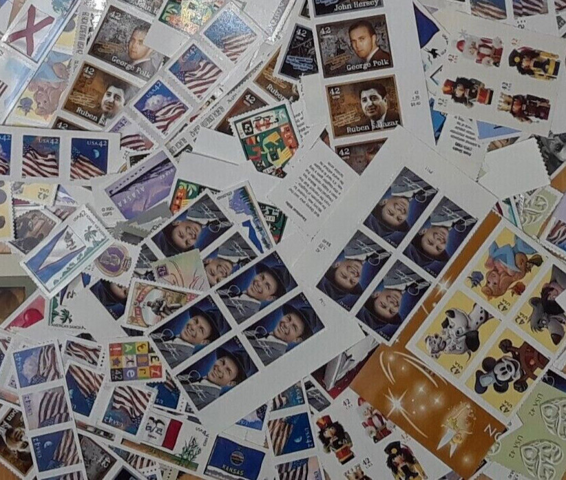 Unused 50 of Multiples & Strips & Singles of 42¢ US Postage Stamps. USA $21.00