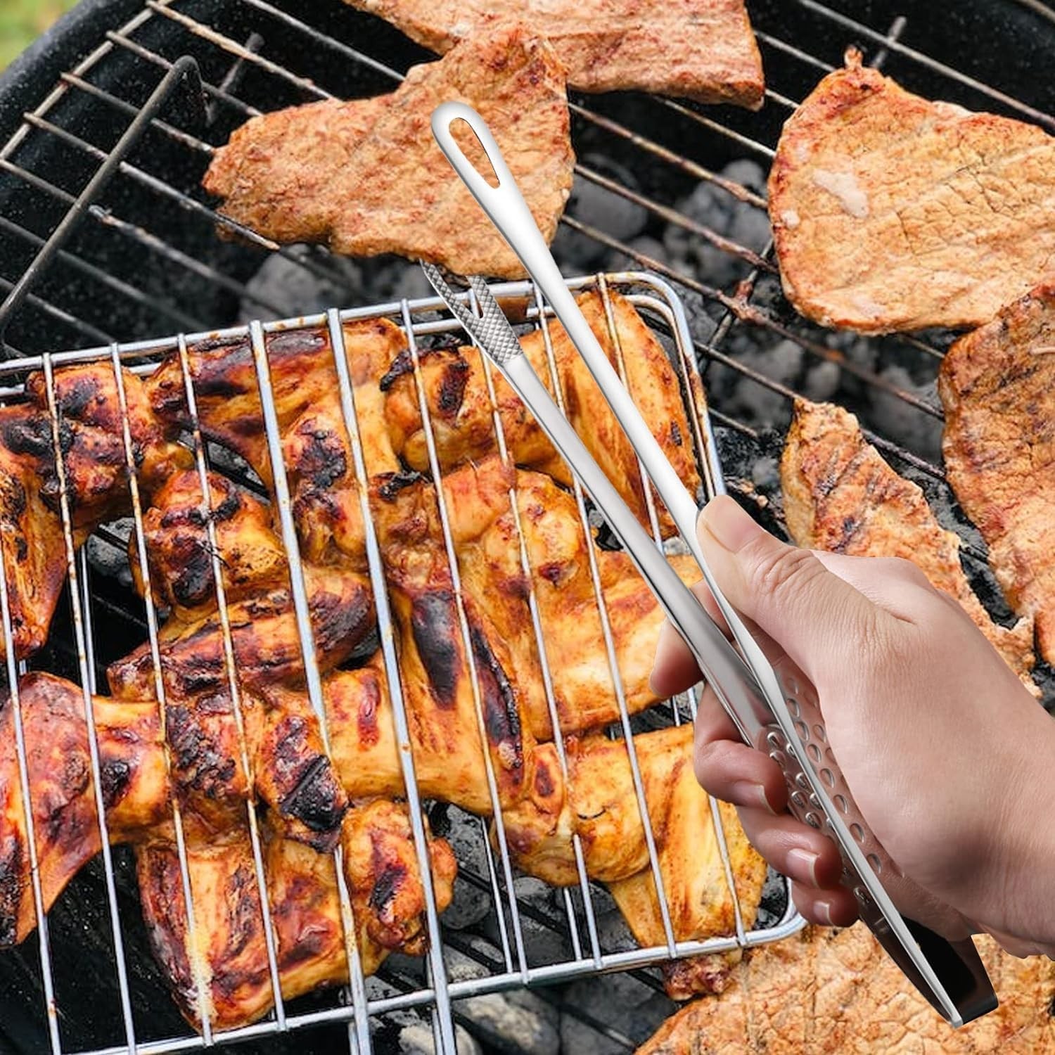 2× Stainless Steel Grill Tongs Cooking BBQ Steak Clamp Pastry Kitchen Tweezers