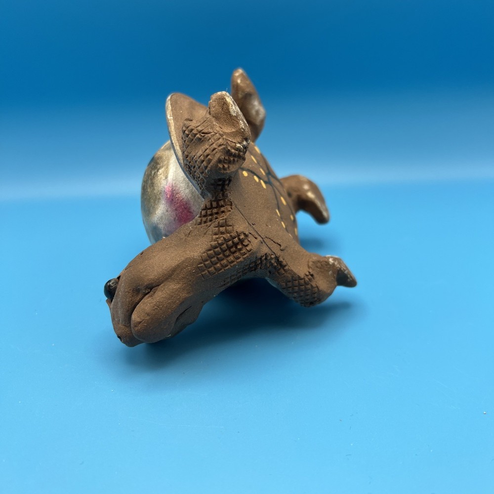 Handmade Turtle Tortoise Figurine With Glazed Iridescent Shell Pottery Head Up