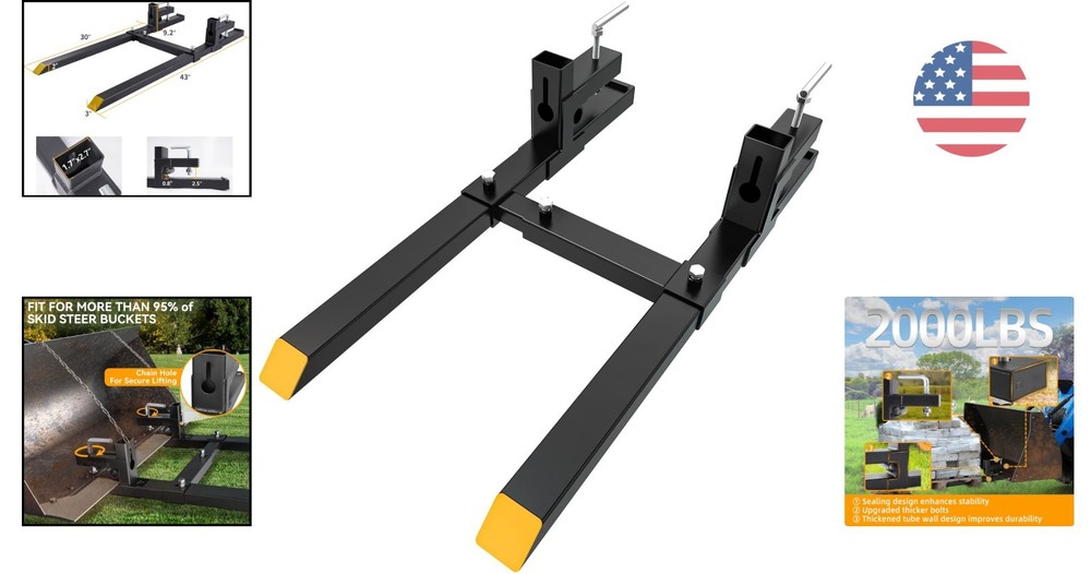 Adjustable Heavy Duty 43" Tractor Forks with 2000 lbs Capacity - Quick Install