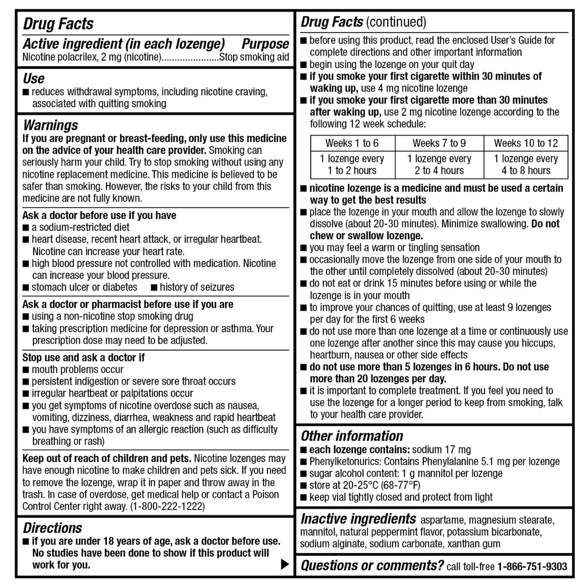 Kirkland Signature Quit Lozenges 2mg. or 4mg., 270 Pieces, Mint Flavor, EXP 9/26