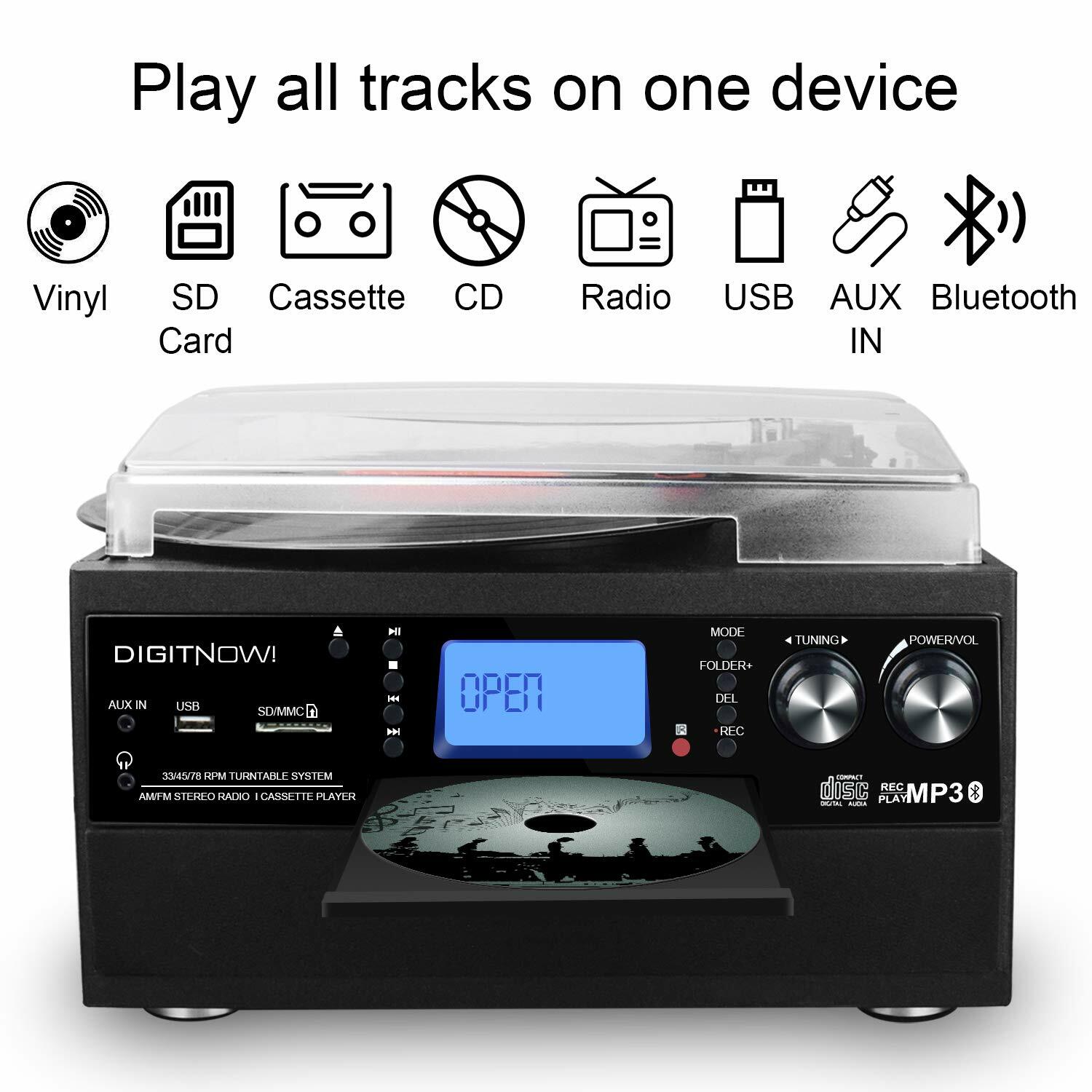 Bluetooth Record Player Turntable with Stereo Speaker, LP Vinyl to MP3 Converter