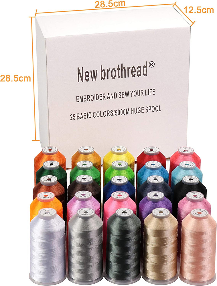 s - 25 Basic Colors of Huge Spool 5000M Polyester Embroidery Machine Thread for