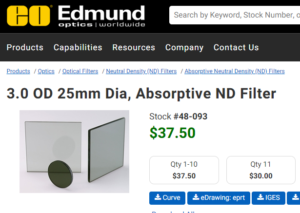 Edmund Optics Absorptive ND Filter 3.0 OD 48-093
