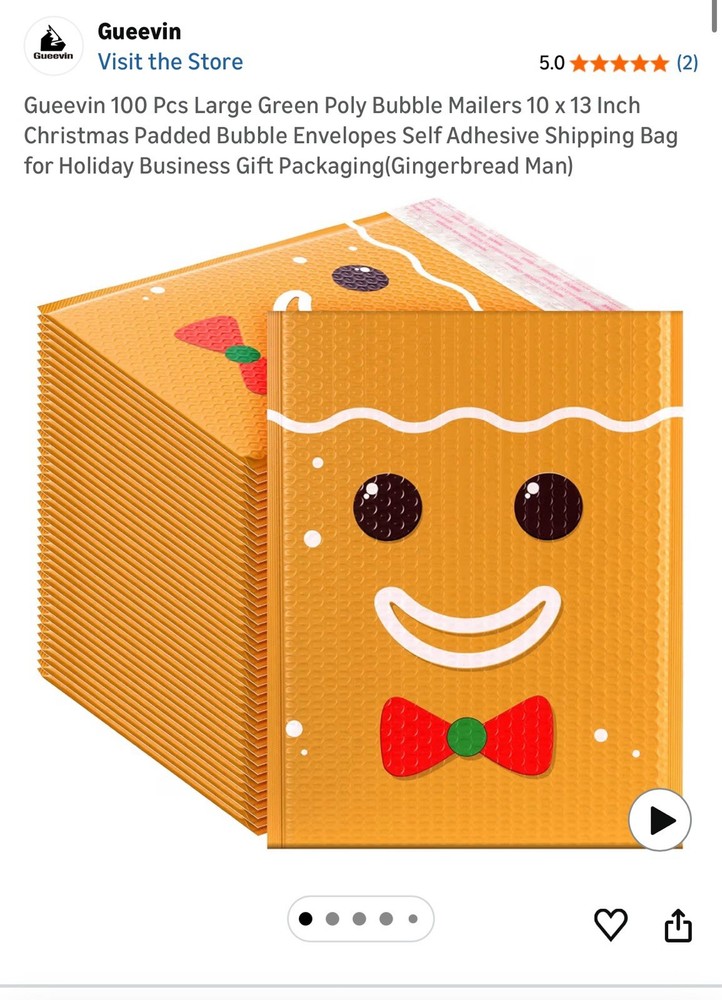 Gueevin Gingerbread Man Poly Bubble Mailers 100 Pcs 10x13 Inch Green