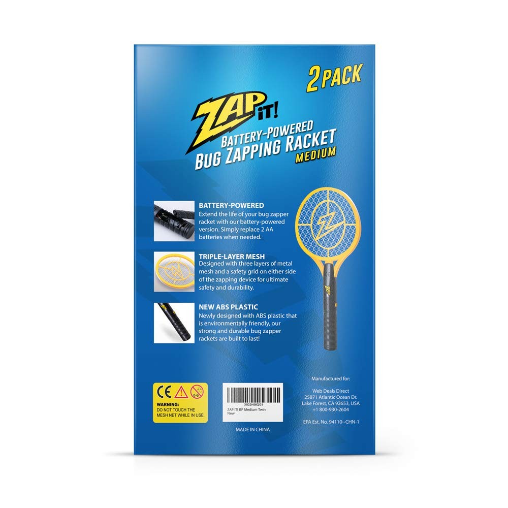 Zap It Bug Zapper Battery Powered (2xAA ) Bug Zapper Racket, 3,500 Volt, 2 Pack