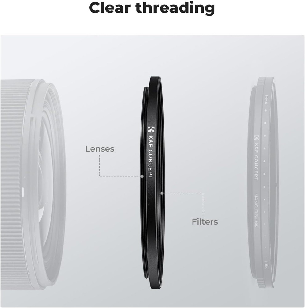 K&F Concept 2 Pcs Step-Up Ring Adapter Step Up Filter Ring for ND CPL UV Filter