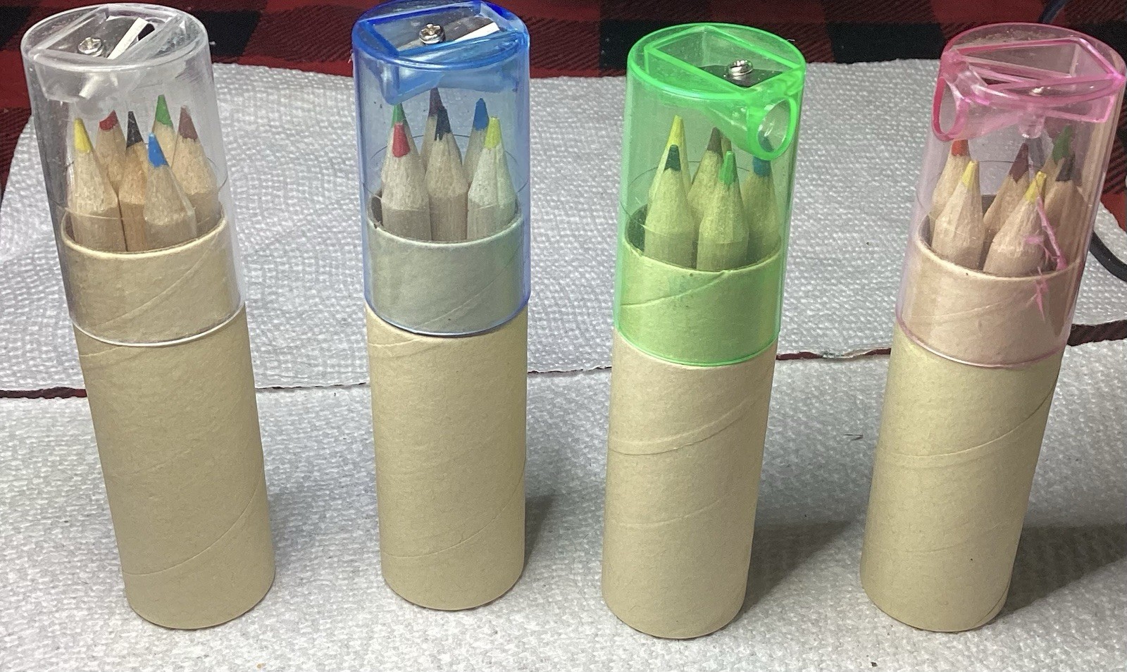 4-pack Mini Wood Colored Pencil Travel Sets With Built-in Sharpeners