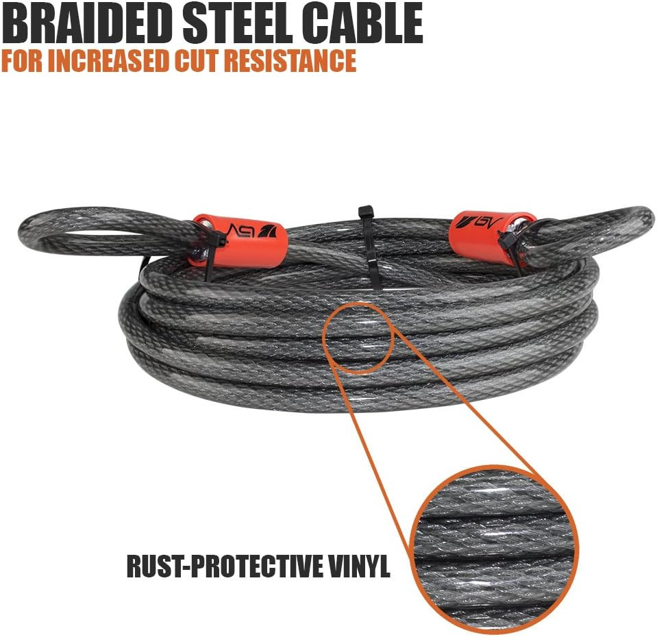 4FT Heavy-Duty Security Cable Lock with Loops – Extra Thick 10Mm (3/8") Braided