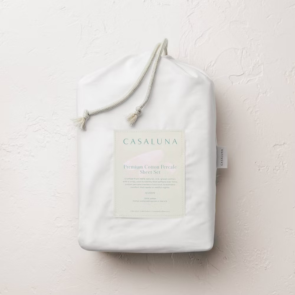King 400 Thread Count Percale Sheet Set White - Casaluna