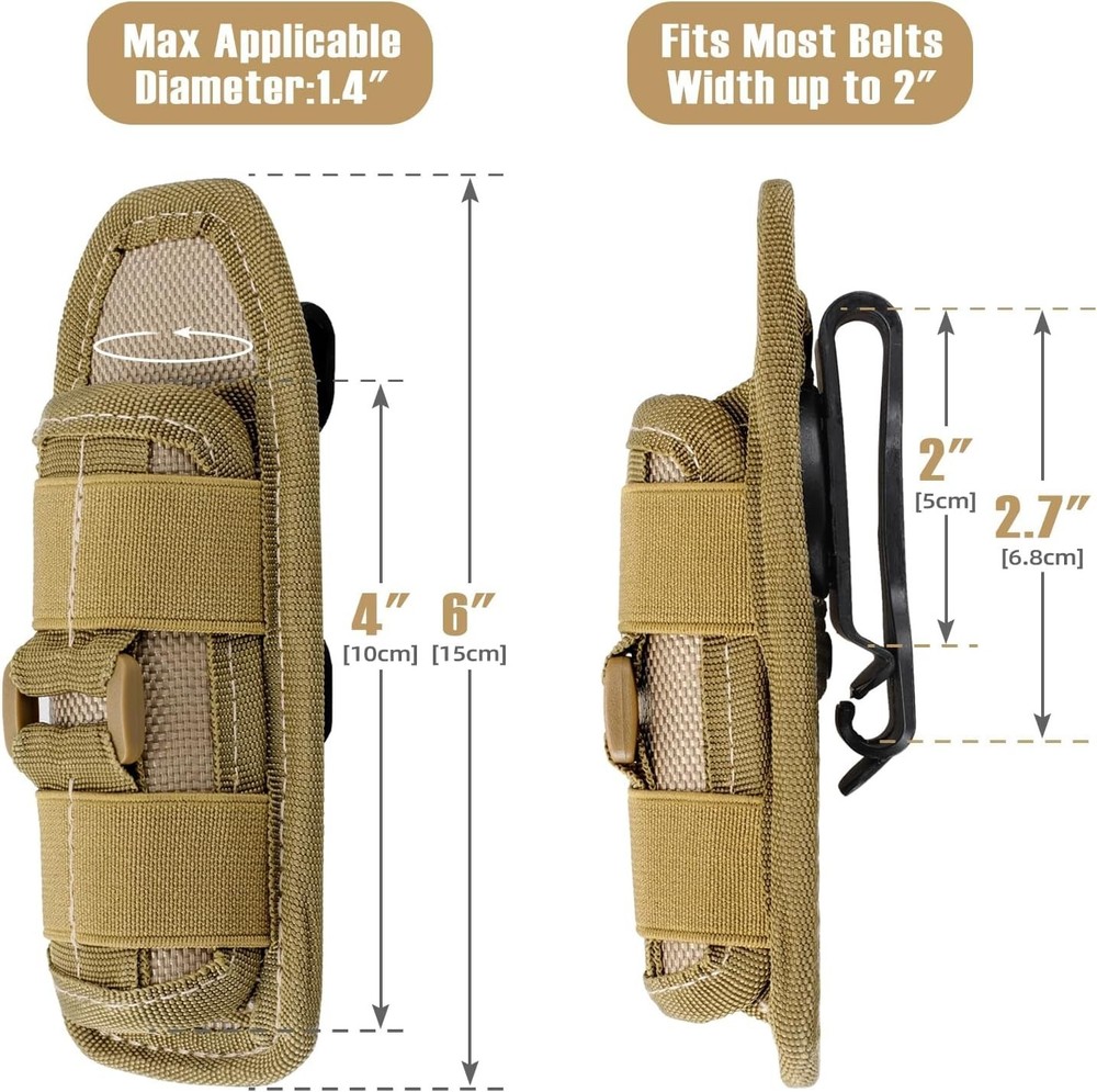Tactical Flashlight Pouch Holster, Rotatable Flashlight Holder Belt Clip Tact...