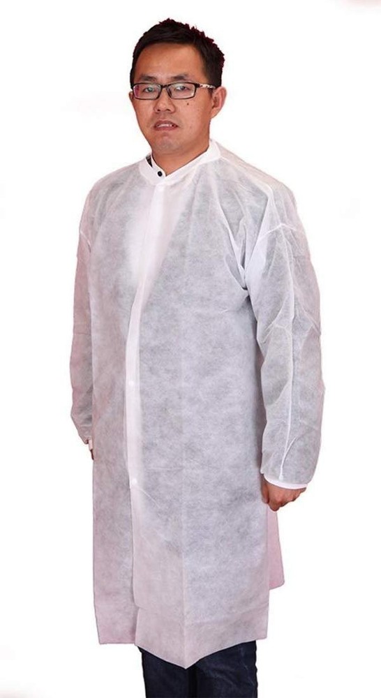 White Disposable Lab Coats Splash-Proof Elastic Cuffs 30 Count Large Size