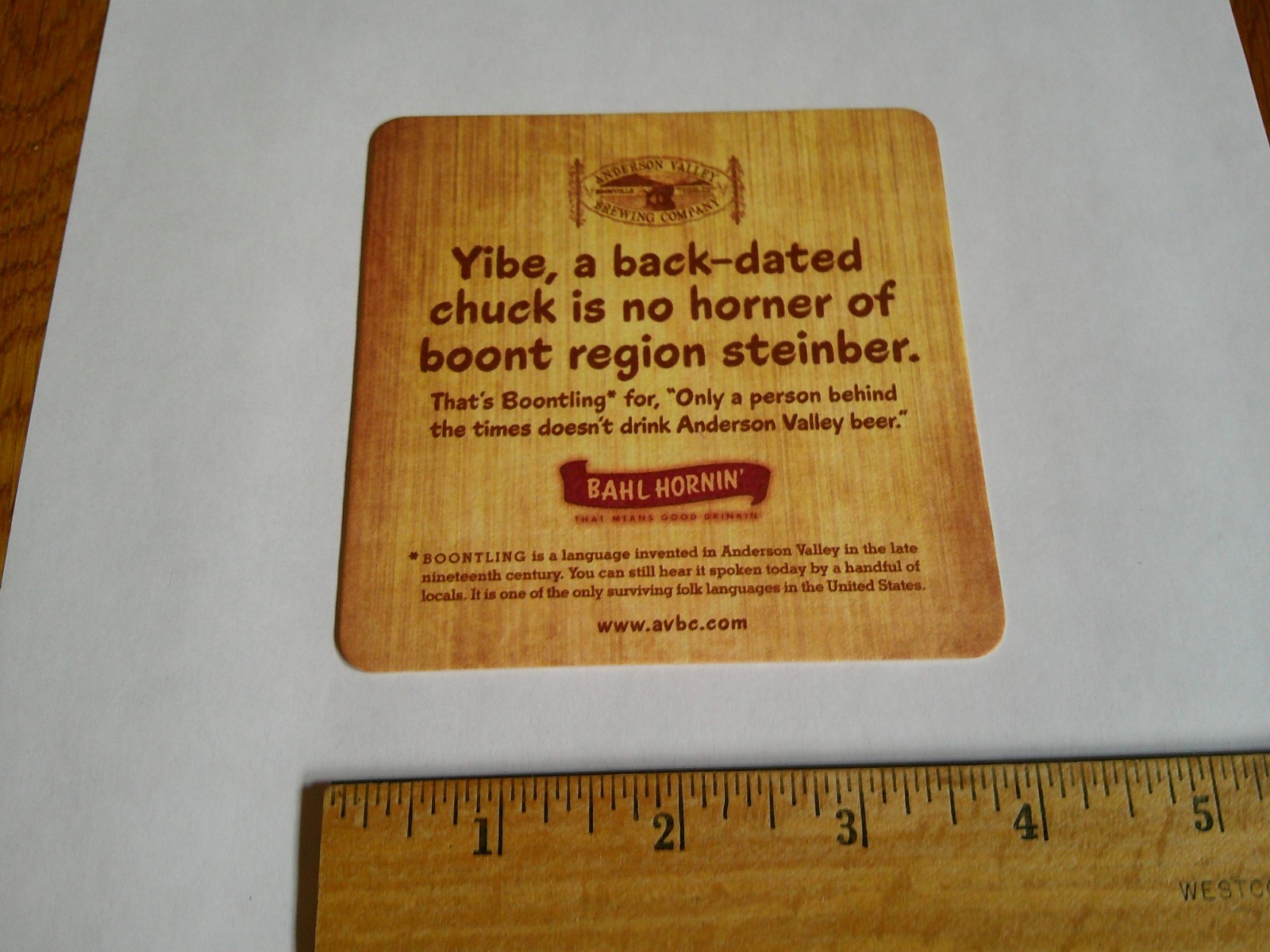 Boontling Beer Coaster Folk Language Anderson Brewing Boonville CA Collectible