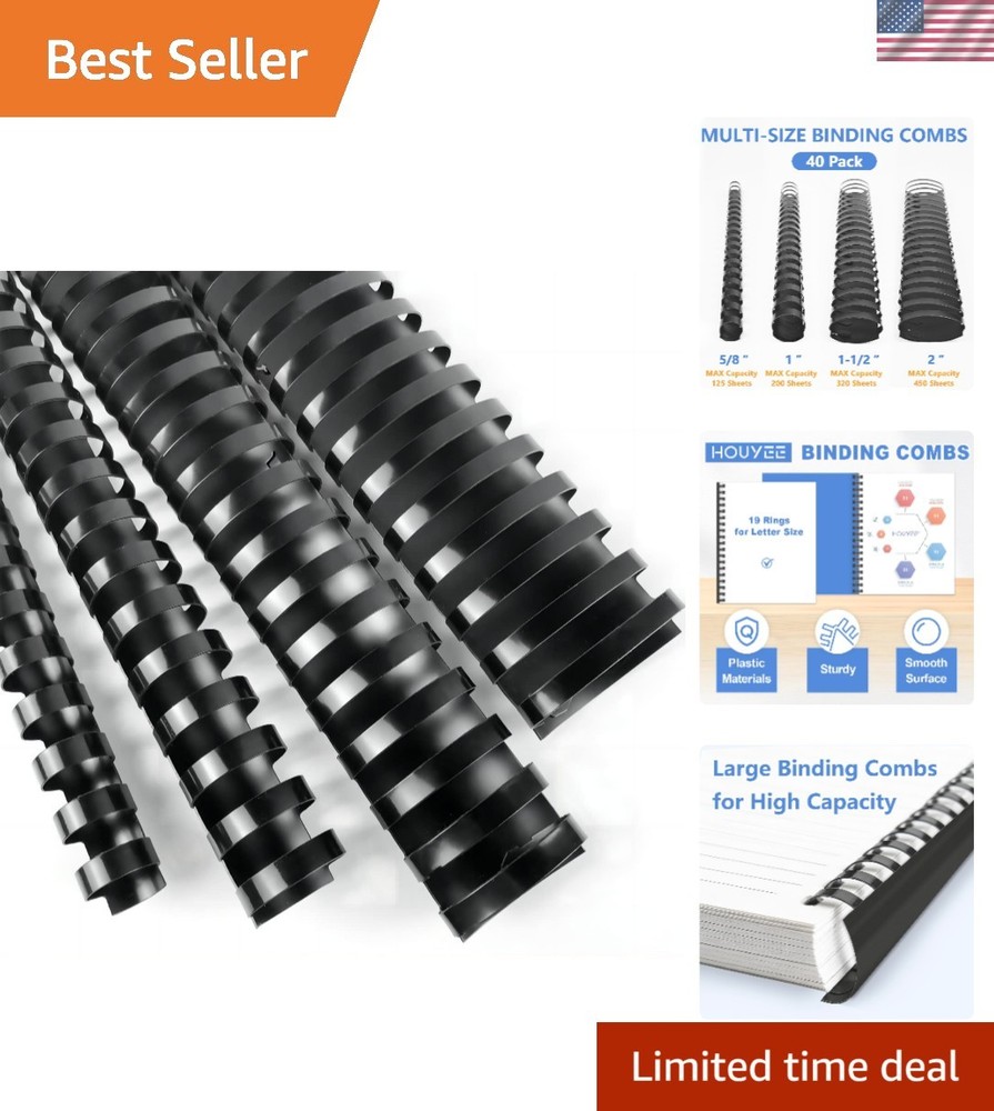 Durable Multi-Size Plastic Binding Combs - 40 Count for Letter-Sized Documents