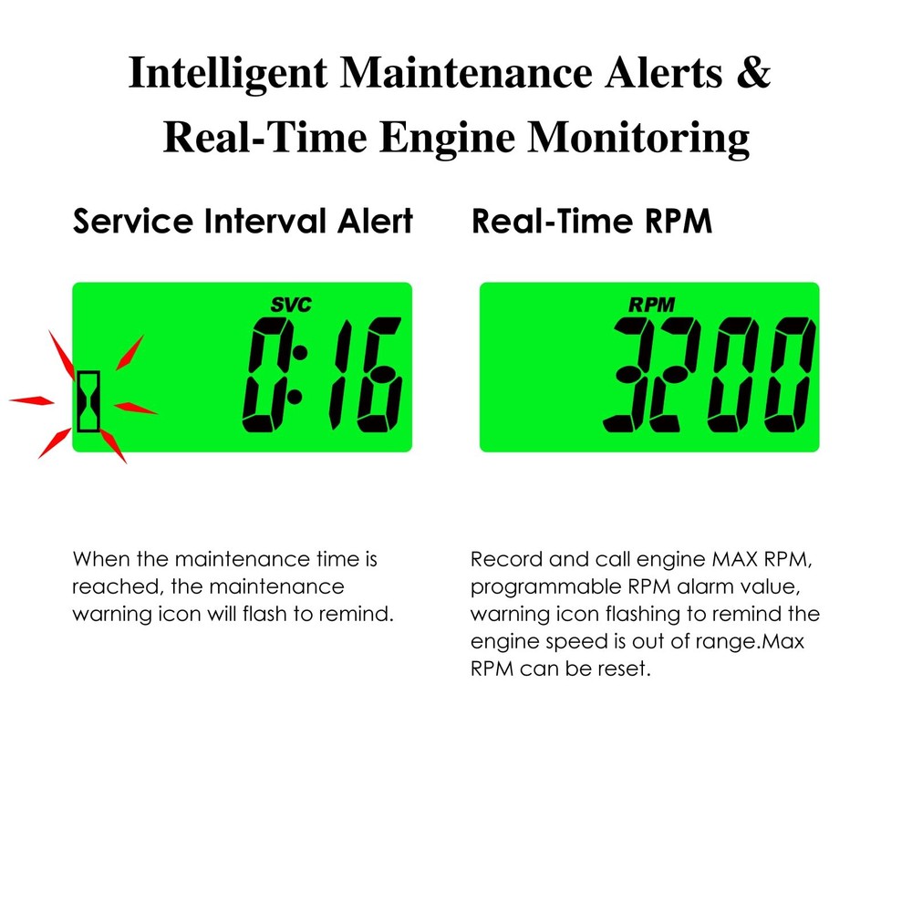JR-HM058 Digital Hour Meter Tachometer,2 System Options,Countdown Maintenance...