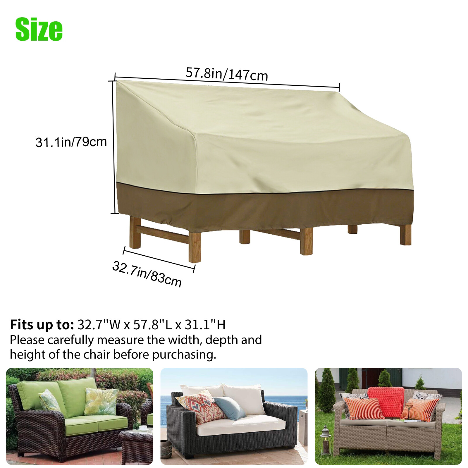 Outdoor Bench Cover Heavy Duty 2-Seater for Patio Loveseat Furniture Waterproof