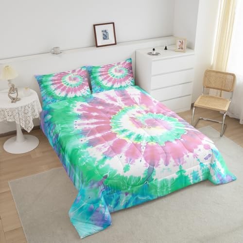 Tie Dye Down Comforter, Girls Boho Psychedelic Pink Comforter Set King Multi 15