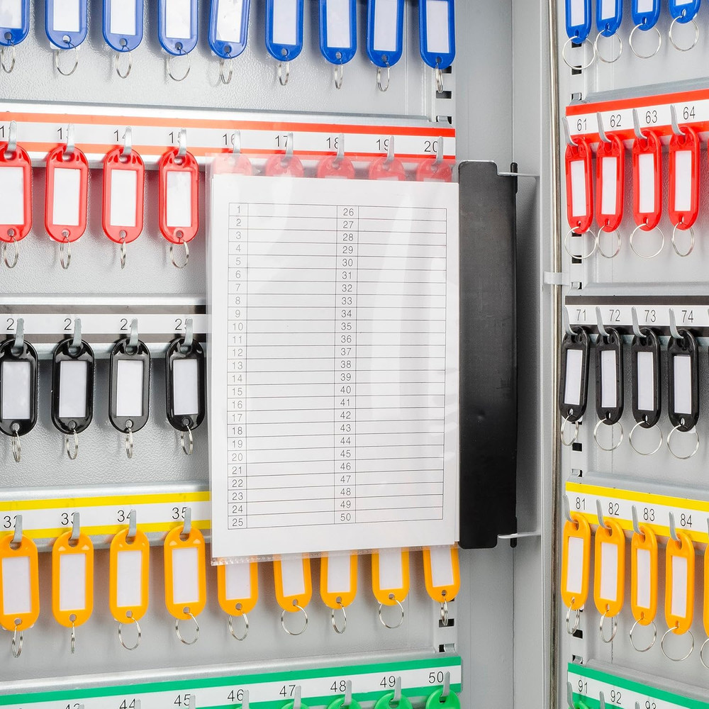 100-Position Key Lock Box – Solid Steel Key Cabinet with Numbered Hooks, Key Log