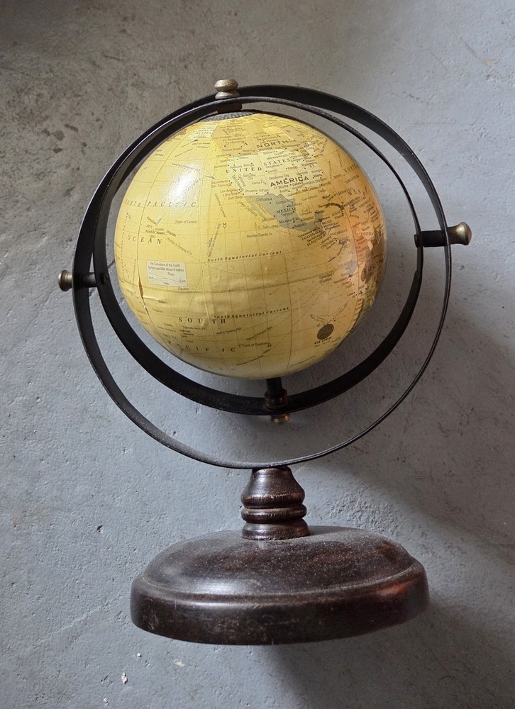 Antique Earth Mini Globe Rotating And Swivels