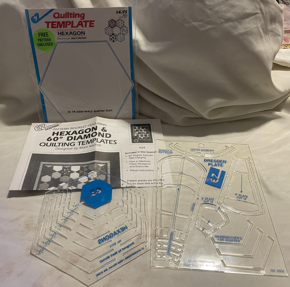 2 EZ Quilting Templates - Dresden Plate & Hexagons - 2 Plates - EUC