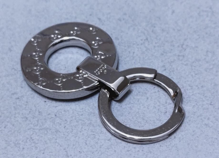 GUCCI Key Ring Silver GG Logo Pattern USED Auth Rare #9230