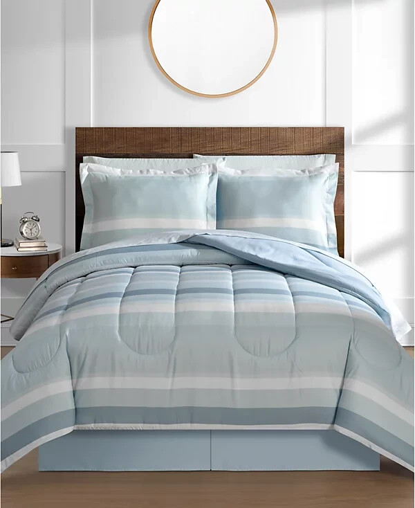 Fairfield Square Collection Austin Stripe/Solid Reversible 8 Pc. Set, Seafoam