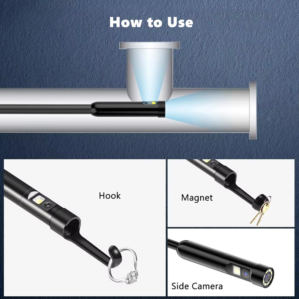 1920P Borescope Dual Lens Endoscope Camera 8 LED Lights for iOS/Android 3.3FT