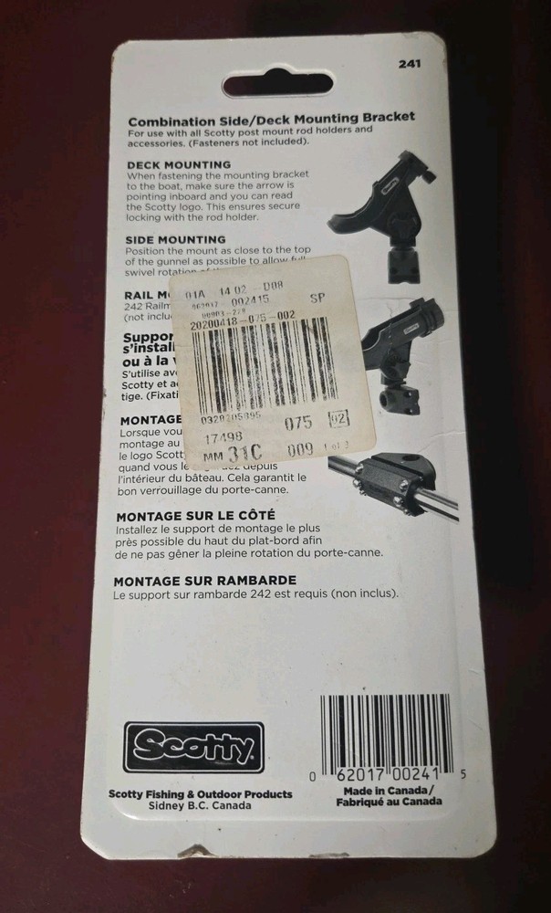 Scotty #241-BK Side Deck Mounting Bracket (Black)