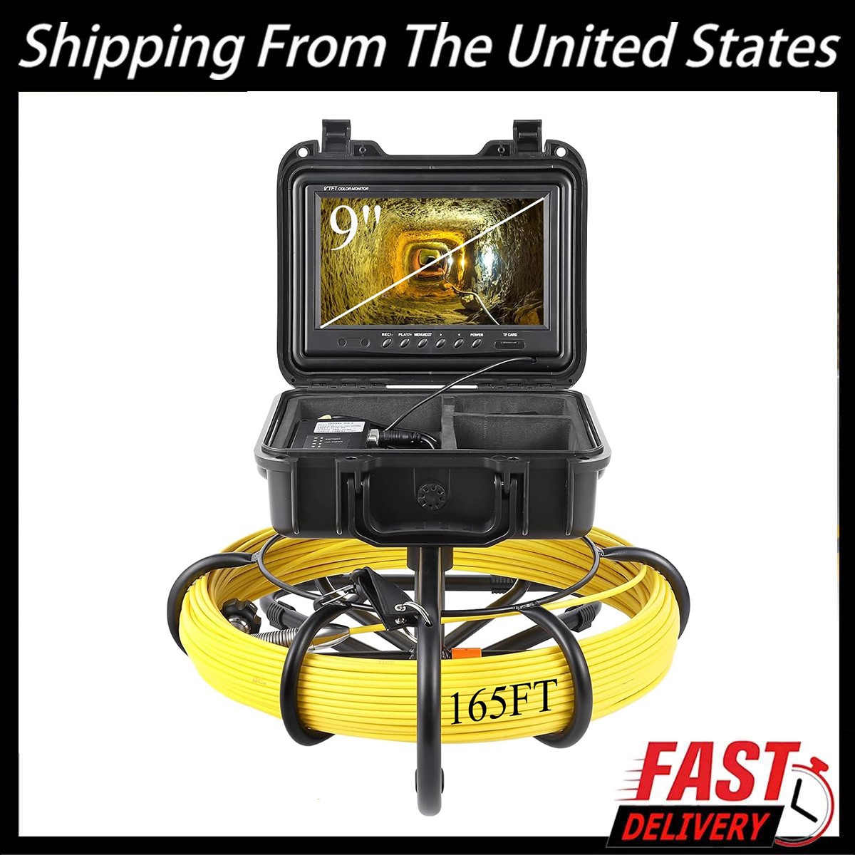 Sewer Camera 165ft/50m Self-Leveling Drain Camera 9" 1080p HD screen 16 GB NEW