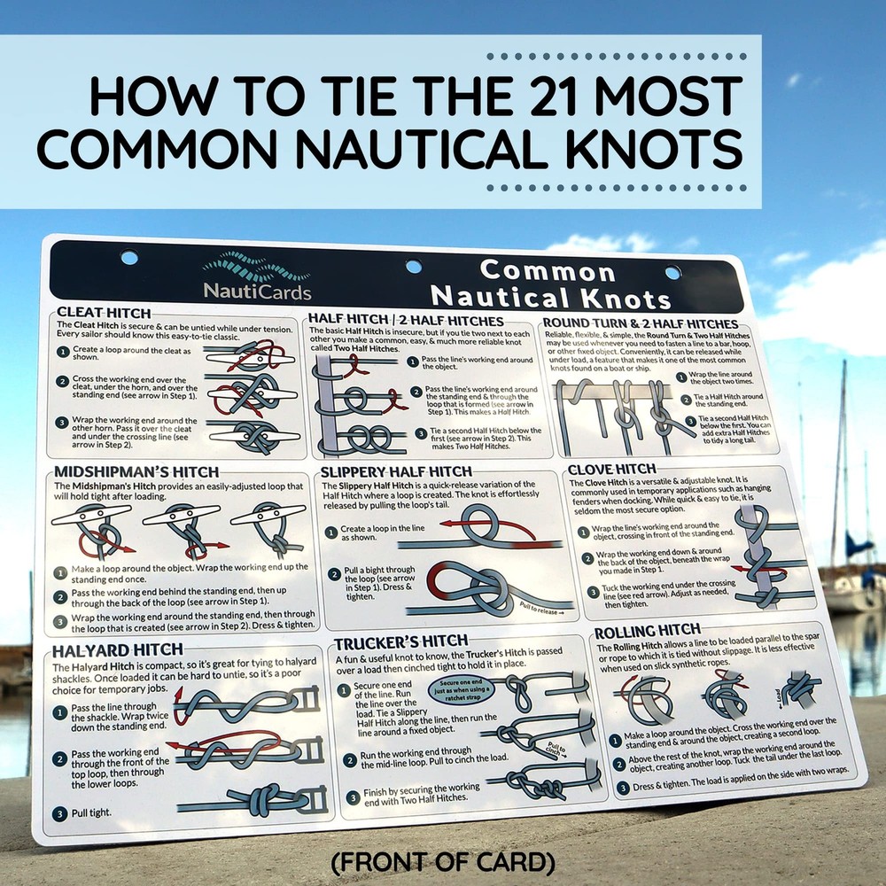 NautiCards Nautical Knots Quick Reference Chart - Guide to 21 8.5" x 11"