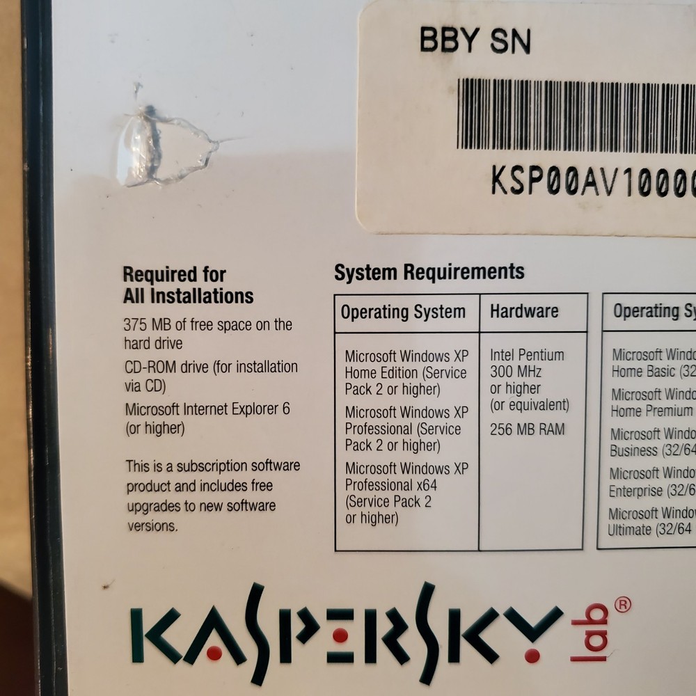 KASPERSKEY Lab Anti-Virus 2010 Protection PC Computer Security Software & Code