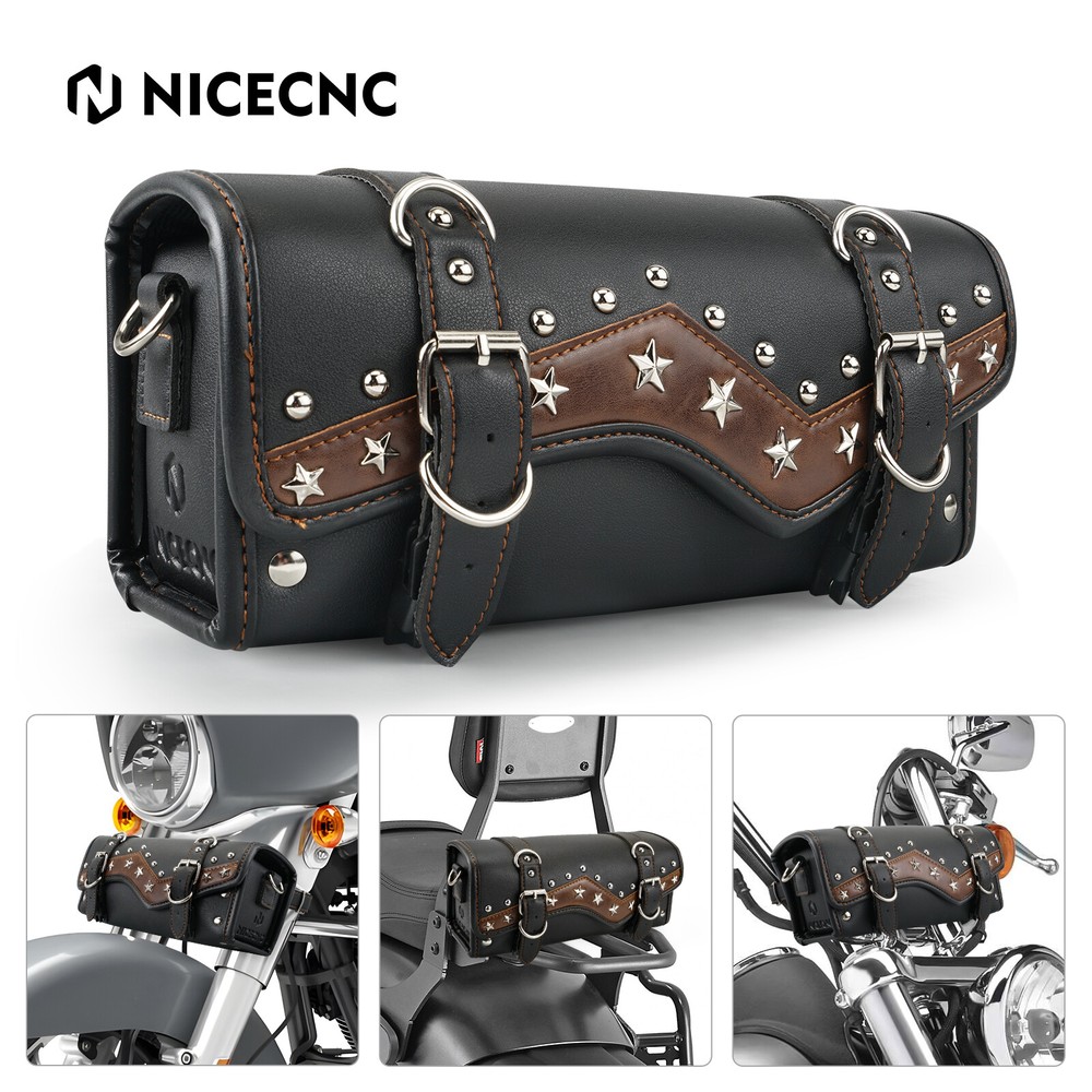 Motorcycle Front Fork Tool Bag Pouch Storage Luggage SaddleBag Leather Handlebag