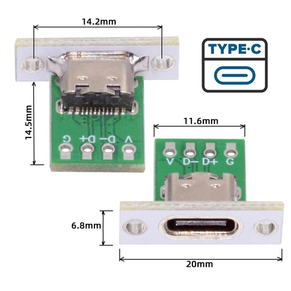 NFHK DIY OEM 5pcs/Set Type C Female Socket Connector Panel Mount Type with PC...