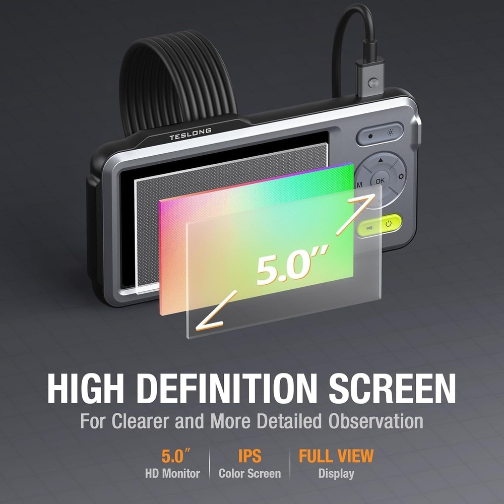5mm Dual Lens Borescope Inspection Camera 5" IPS Screen Video Scope Camera 5FT