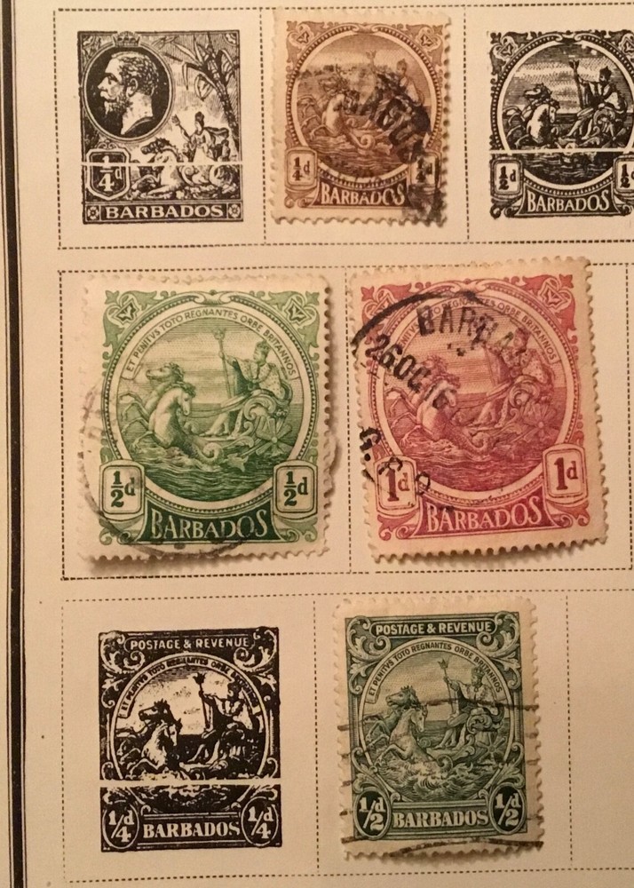 4 Barbados hinged Postage Stamps from 1920s as shown