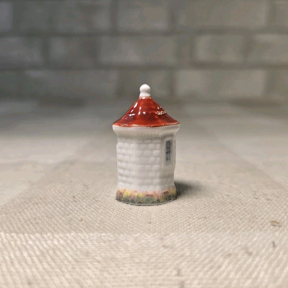 Porcelain Lighthouse Thimble Ceramic White Brick Red Roof