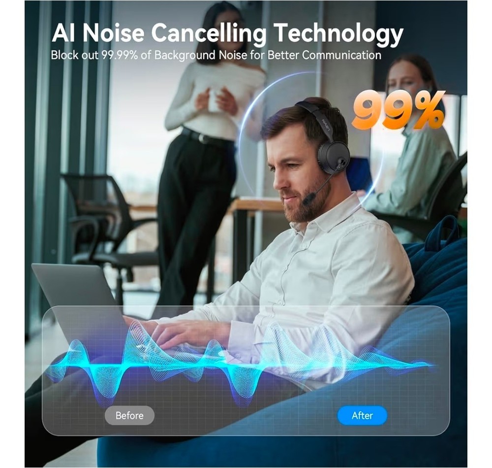 LEVN Bluetooth Headset with Microphone Dual Connection