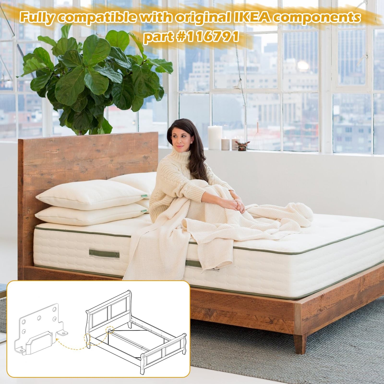 IWIWE 116791 Mounting Plate Compatible with IKEA Bed Frame 4 Pack, Silver